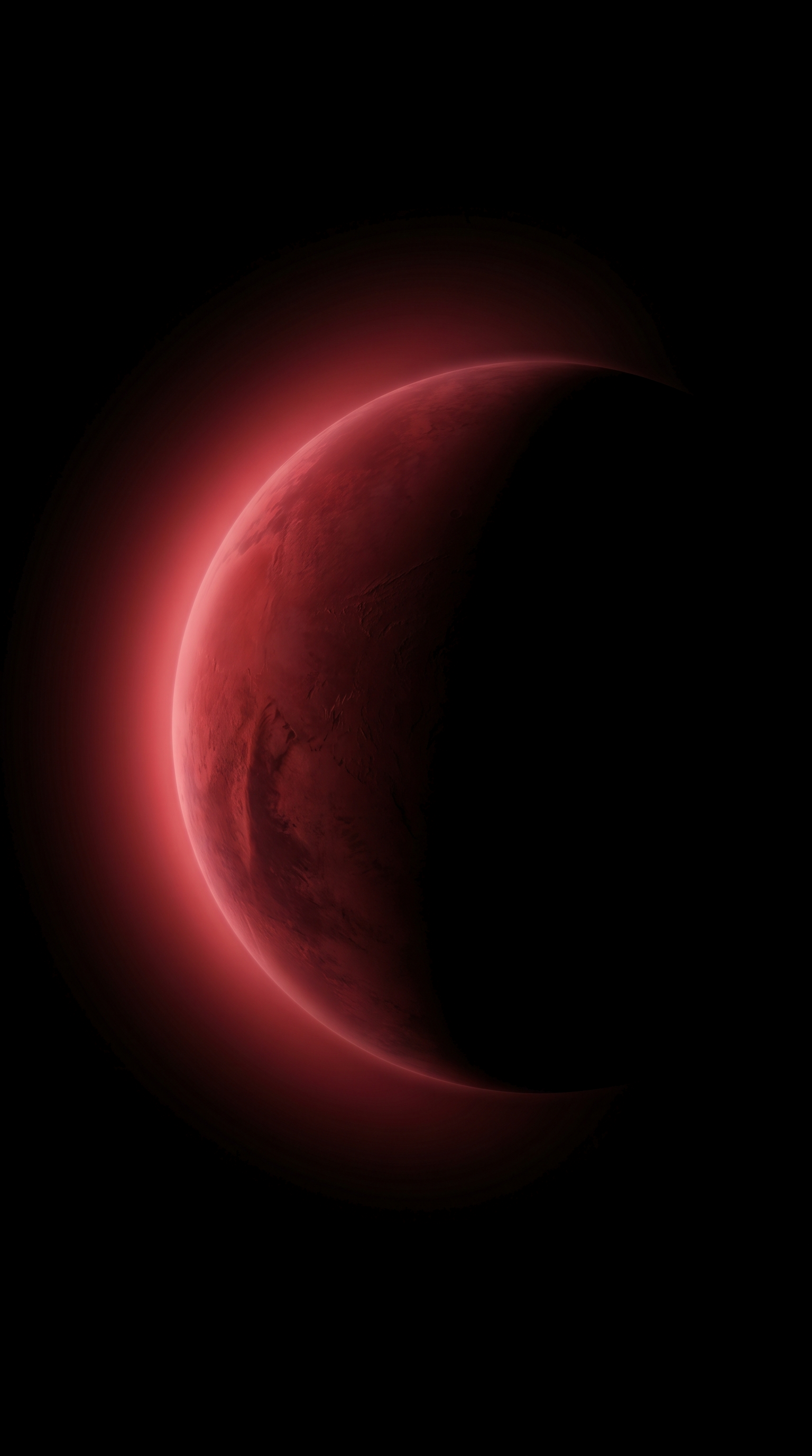 Crimson Planet Emerging From Darkness